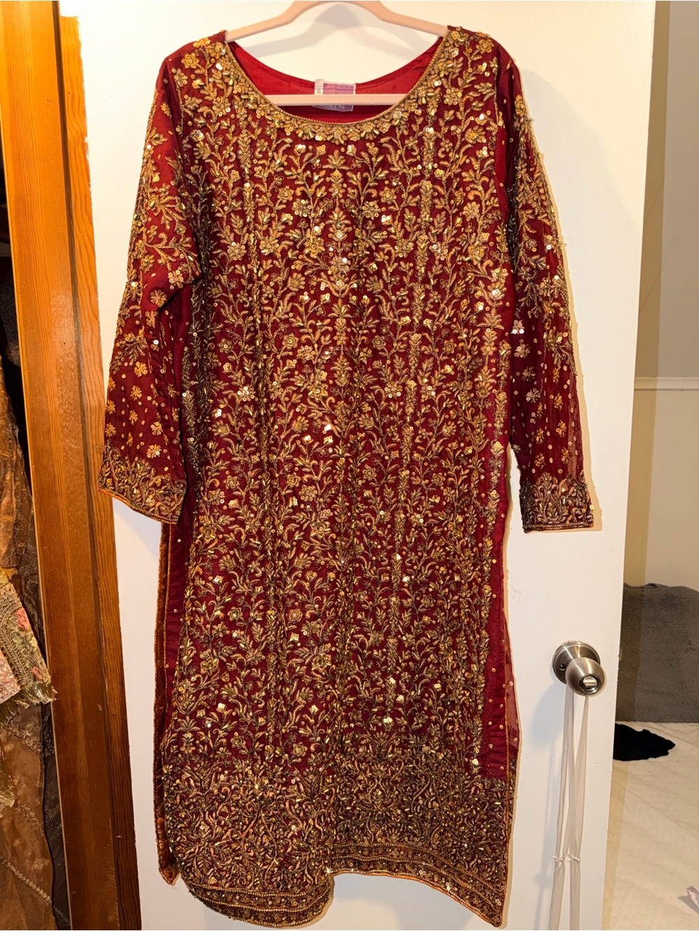 Haseens Luxury Wear | Maroon & Gold Bridal/Wedding 3-Piece Lehenga Set |Size XL